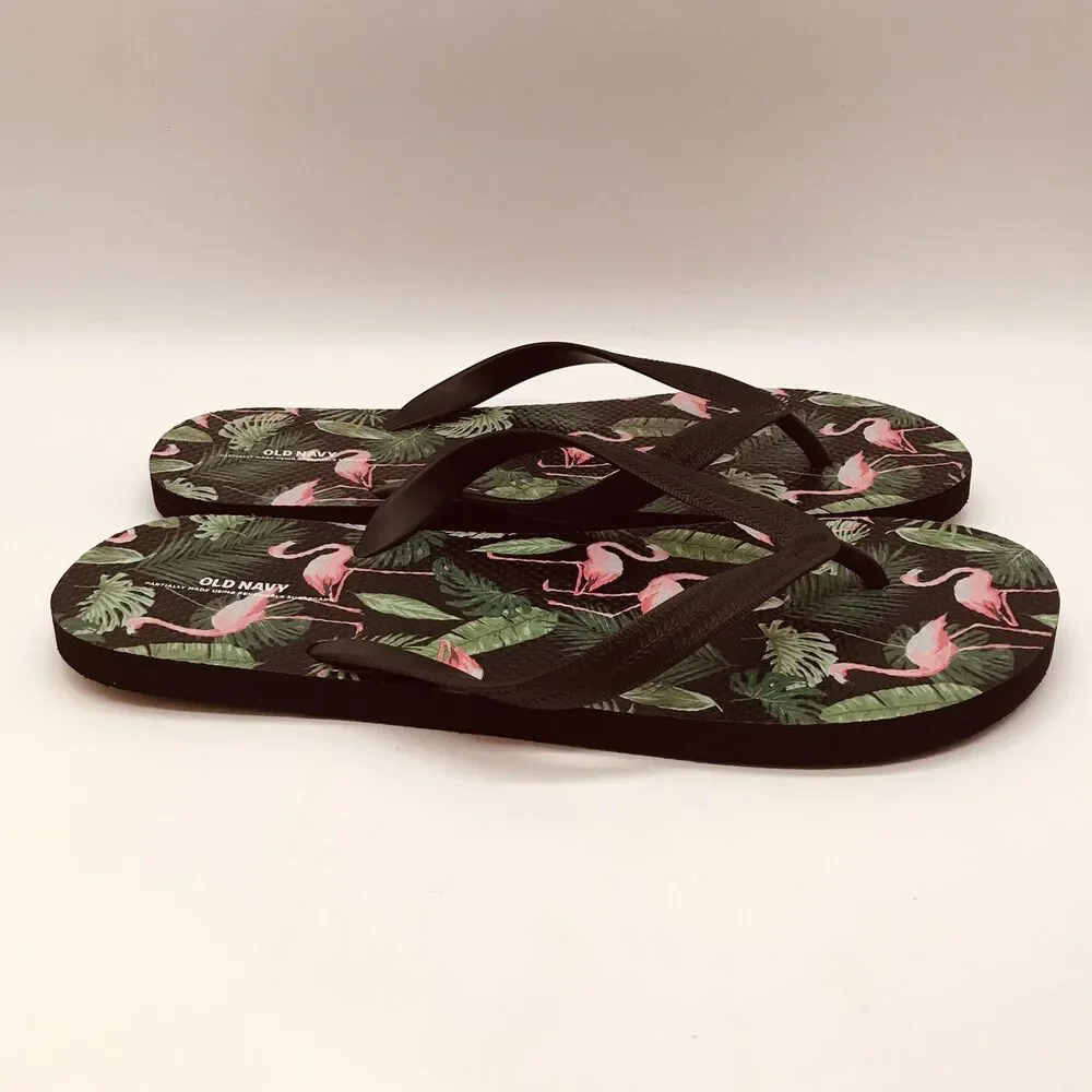 Old Navy Black Flamingo Flip Flop Sandal Men's 12 - 13 Summer Beach Cruise Thong